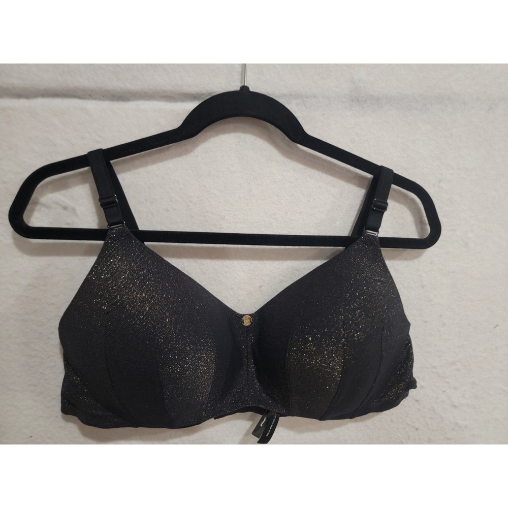 Torrid Dream Wire-Free Lightly Lined Bra 40C‎ Black Gold Metallic Shimmer Disco